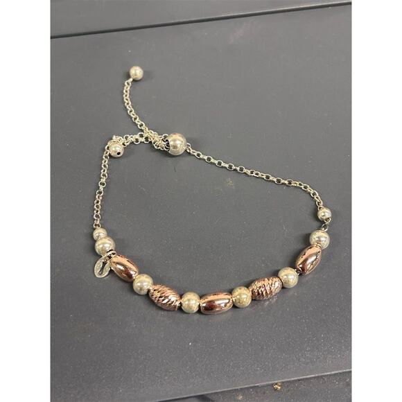 925 Sterling Silver Tri-Color Etched Beaded Bracelet Adjustable Marked - Picture 1 of 10